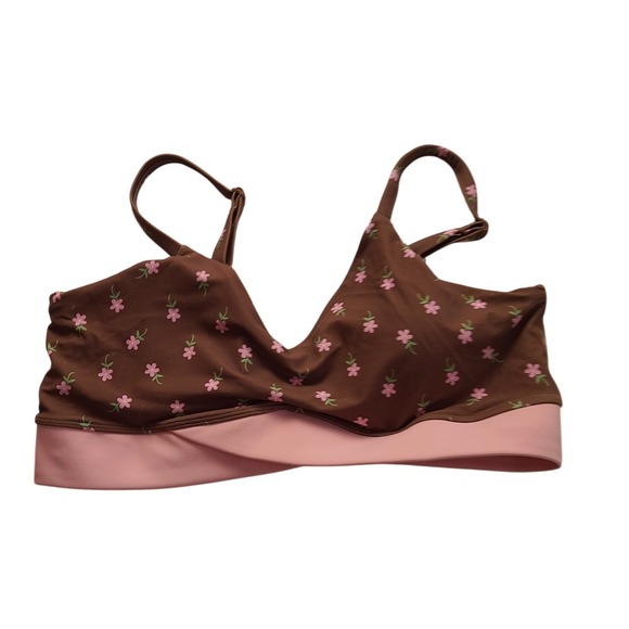 JoyLab Other - JoyLab Brown Pink Floral V-Neck Sports Bra Crossover Band Adjustable Straps M